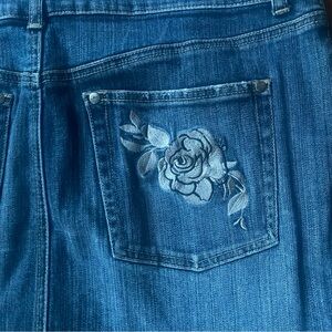 NOIR Life is Beautiful Raw Hem Denim Mini Skirt Embroidered Rose Size 12